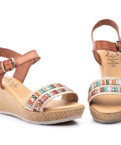 Sandalias Mujer Piel Cuero Yute Cuña Gel