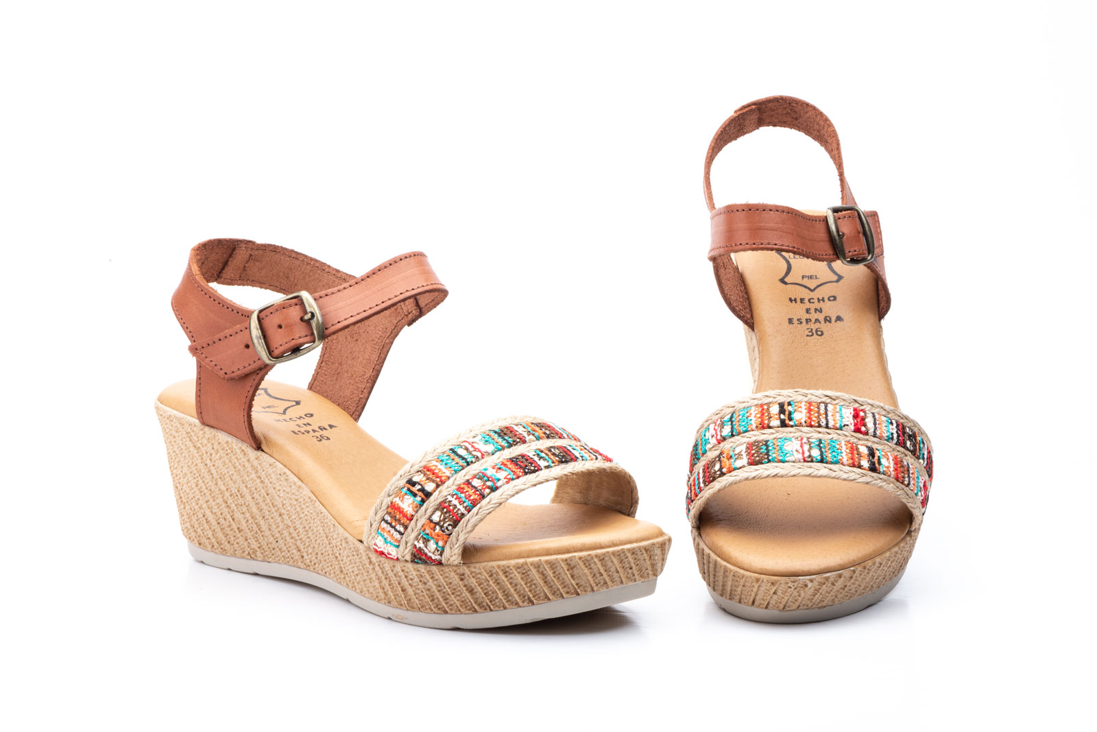 Sandalias Mujer Piel Cuero Yute Cuña Gel - Imagen 2