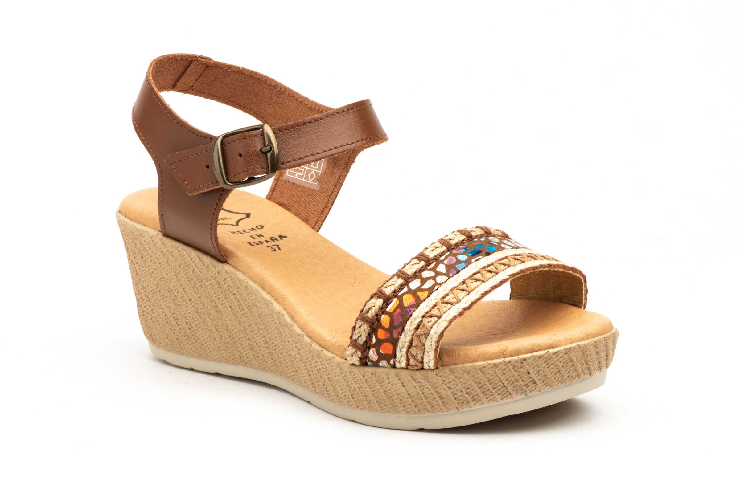 Sandalias Mujer Piel Cuero Yute Cuña Gel - Imagen 3
