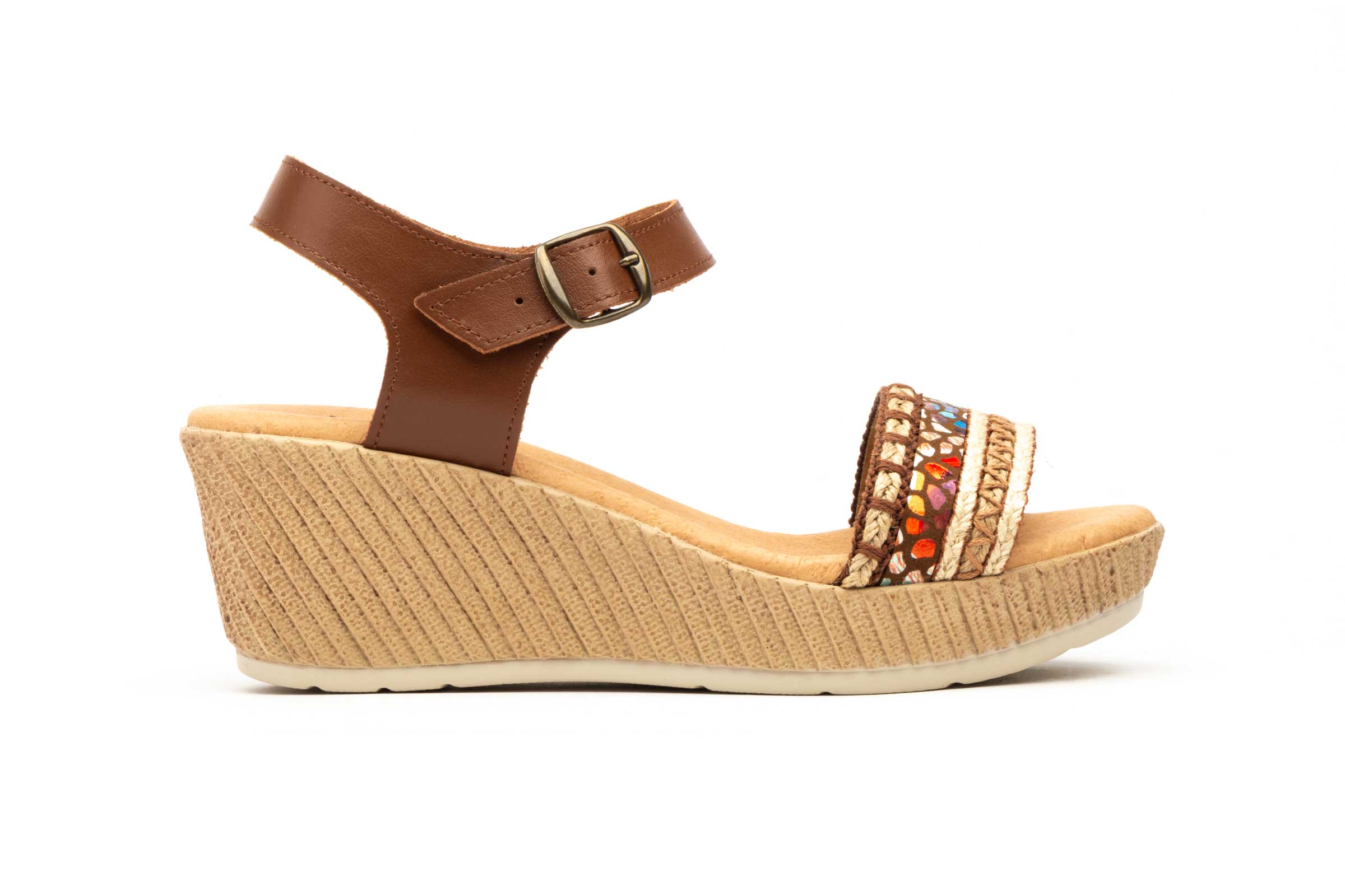 Sandalias Mujer Piel Cuero Yute Cuña Gel - Imagen 4
