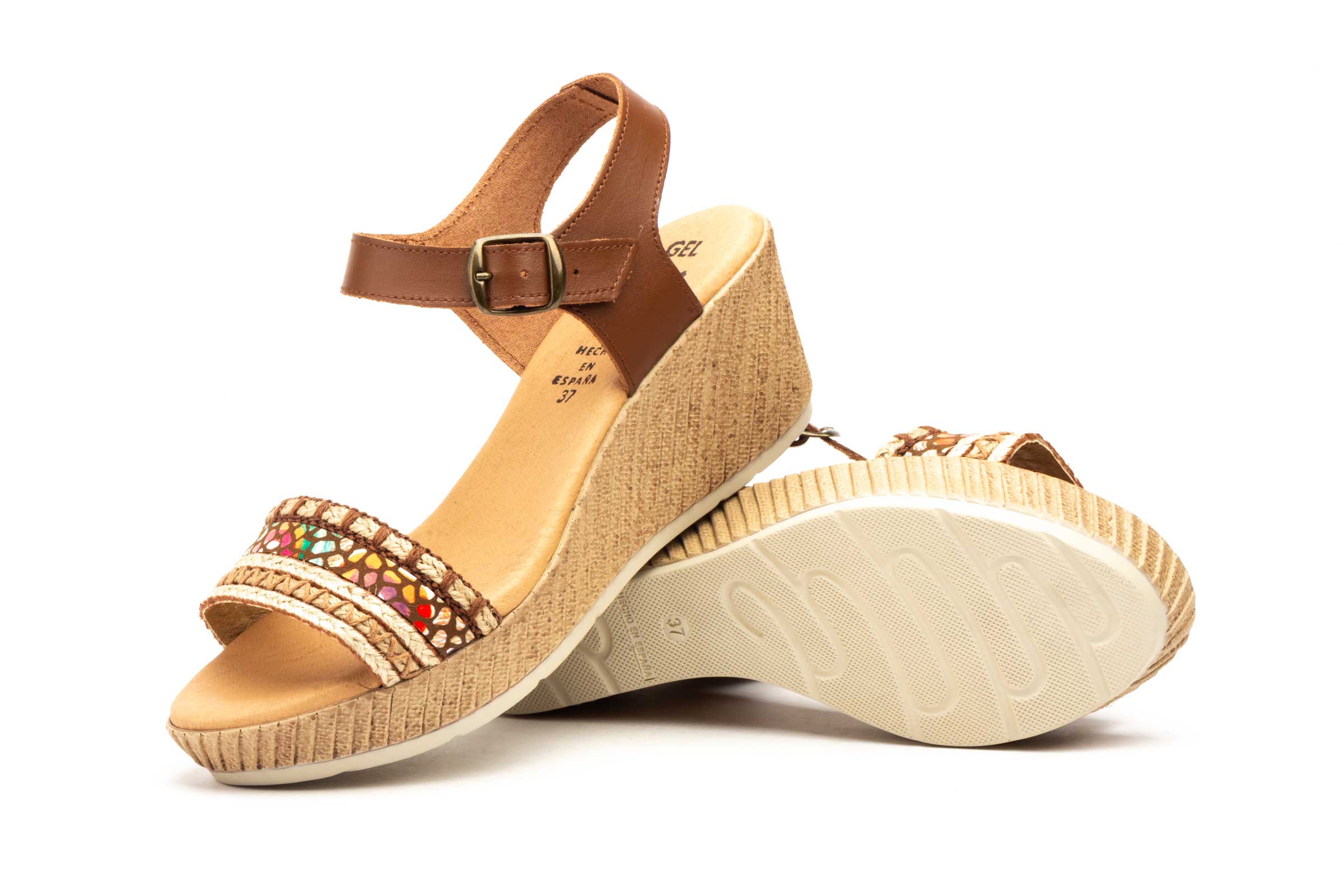 Sandalias Mujer Piel Cuero Yute Cuña Gel - Imagen 7