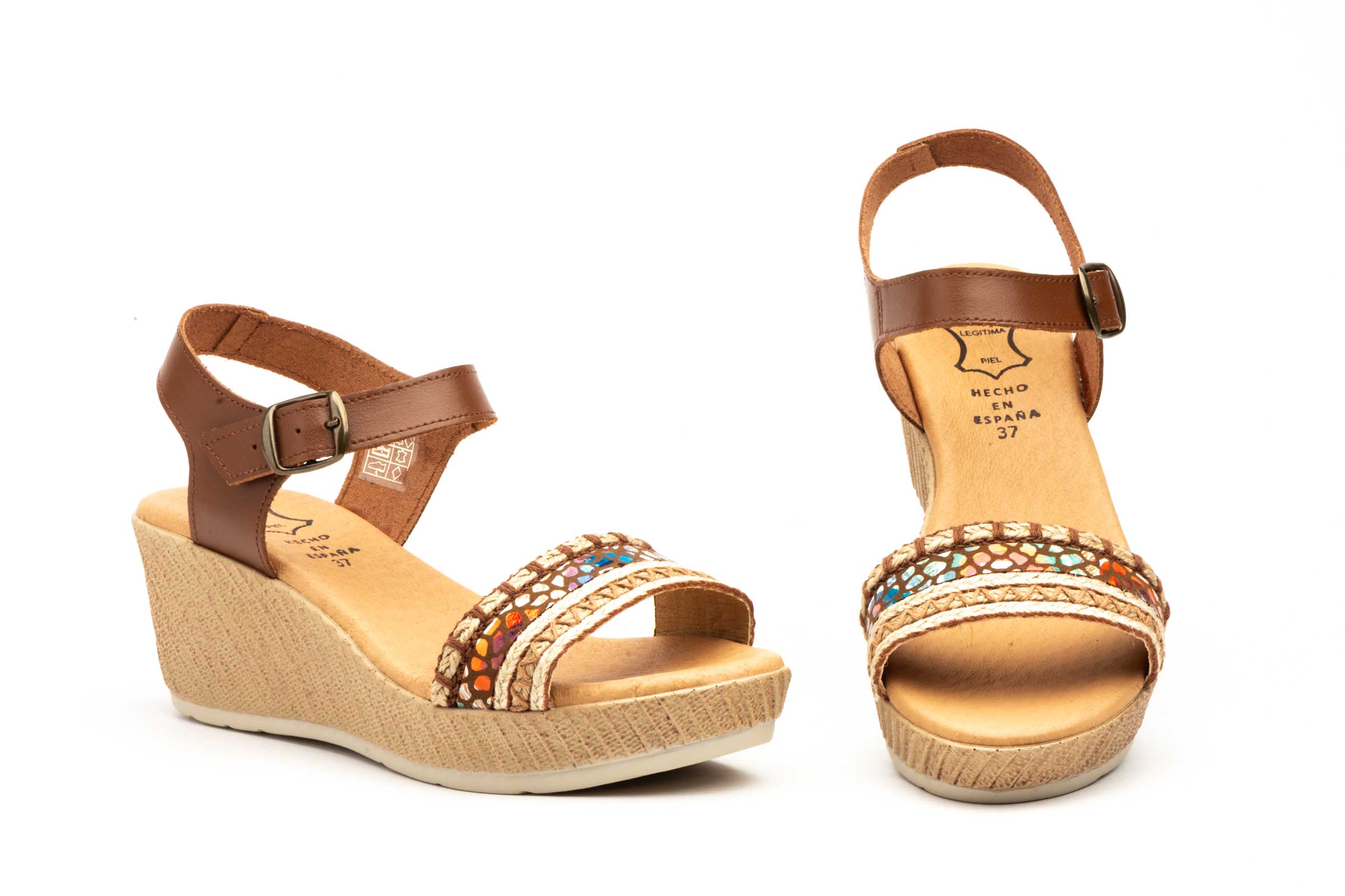 Sandalias Mujer Piel Cuero Yute Cuña Gel - Imagen 8